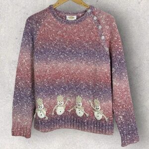Talbots‎ Pink Purple Mohair Snowman Appliqué Knit Sweater Size Large Buttons L